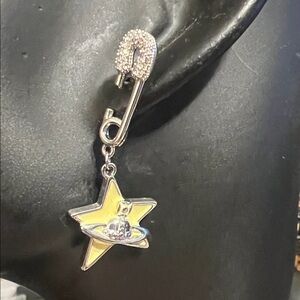 Silver Star & Planet Drop Earring with Pale Yellow Enamel